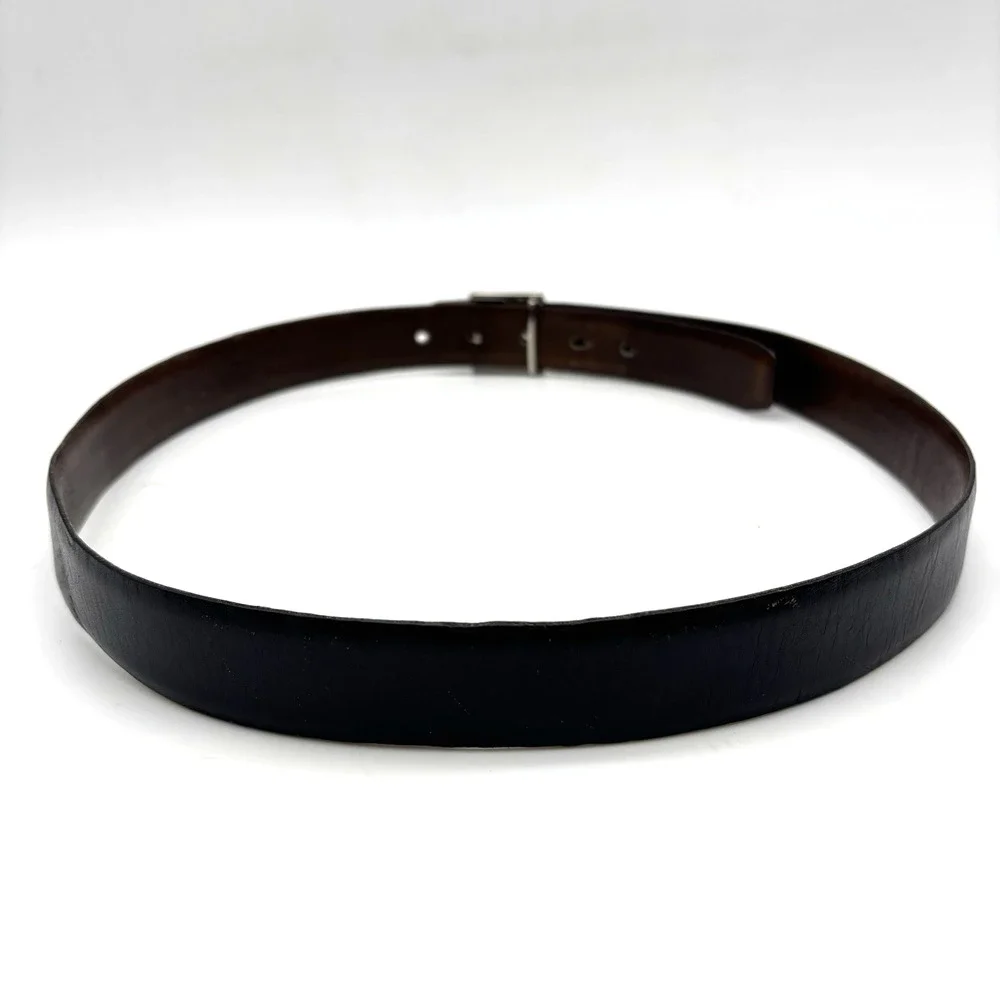 1970s Etienne Aigner Plate Buckle Reversible Black/Brown Leather Belt 34 Italy